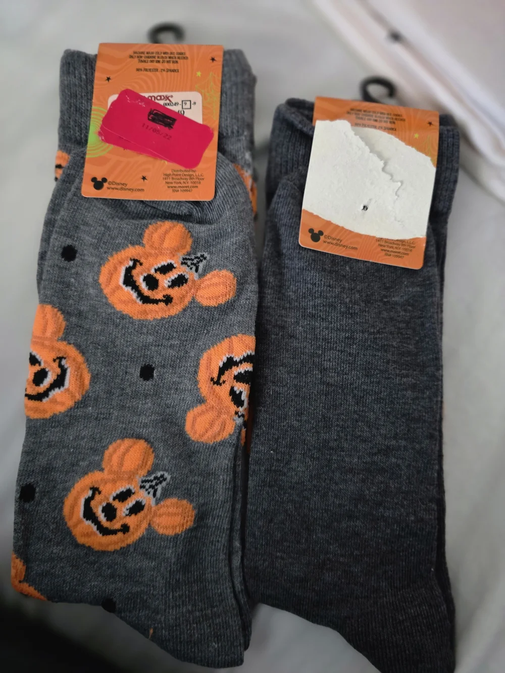 Disney Gray & Orange Mickey Pumpkin Crew Socks Mens - 2 Pack